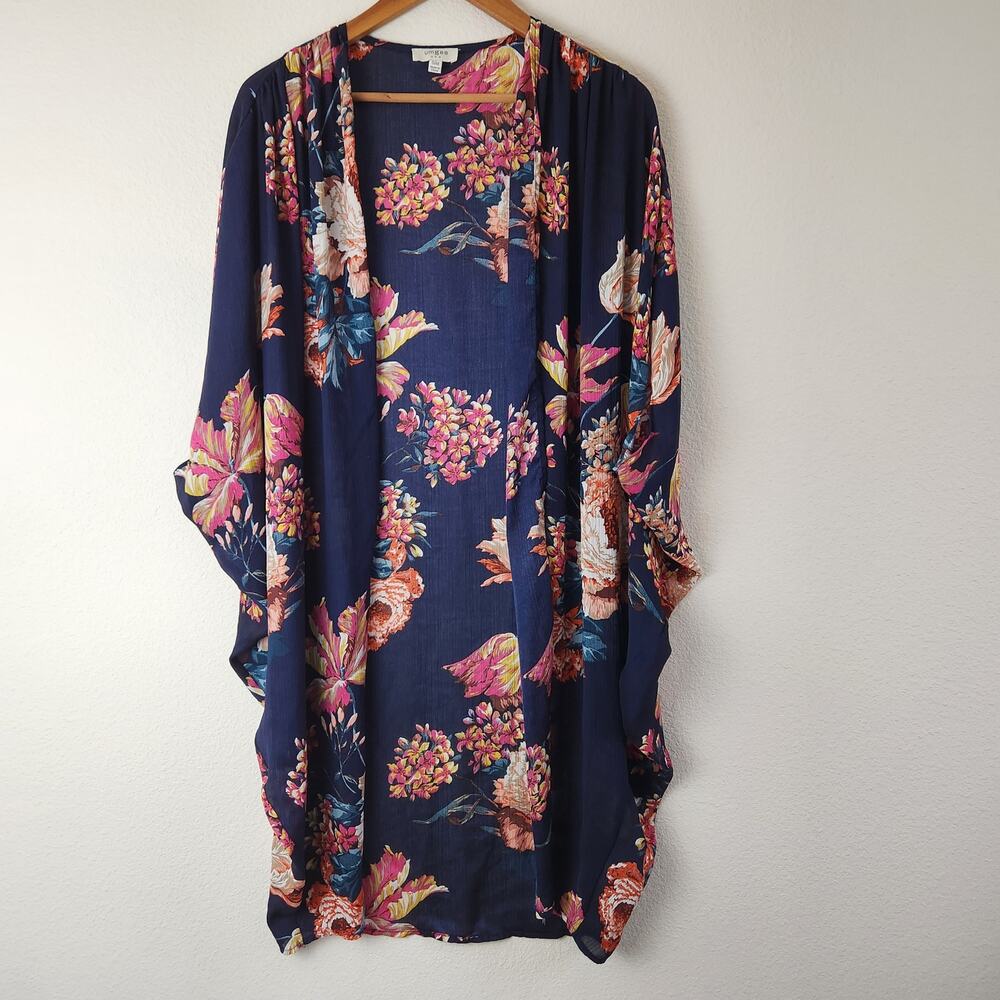 Umgee Kimono Shawl Cover-Up Small/Medium Sheer Black Floral